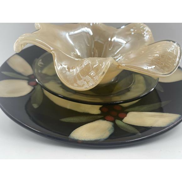 Suncatcher Yard Art Layered Flowers Tulip Tiered Repurposed Glass Garden Art - Picture 8 of 12